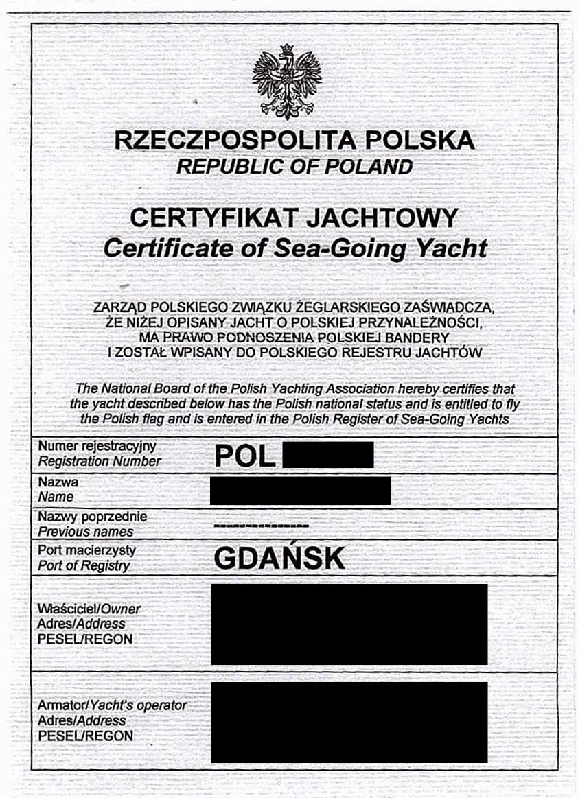 vecchia licenza immatricolazione di bandiera Polacca