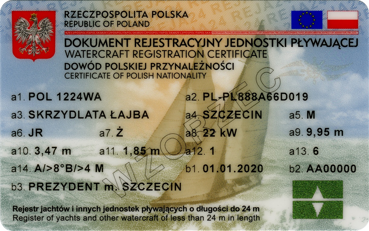 licenza immatricolazione di bandiera Polacca